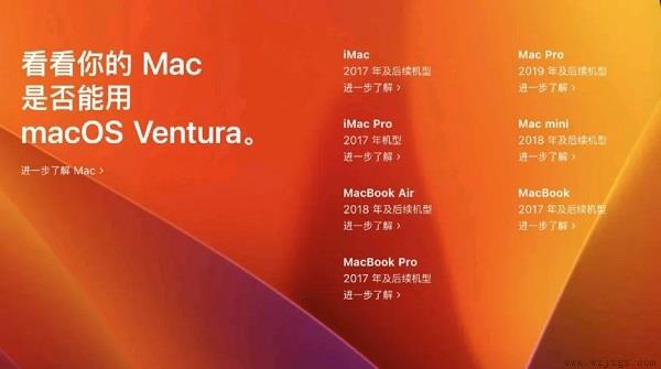 macos13支持设备机型详情